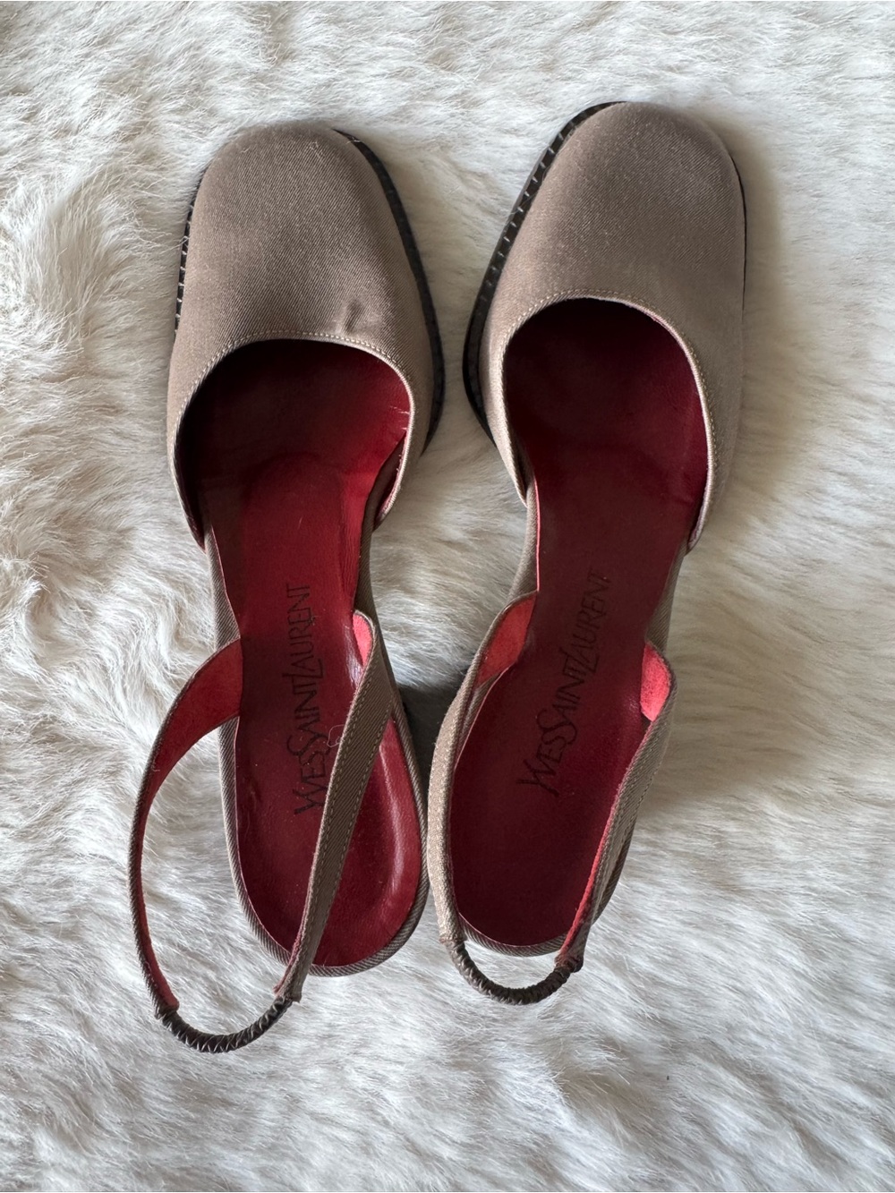 Yves Saint Laurent Taupe Slingback Mules with Red Insole - Picture 2 of 14